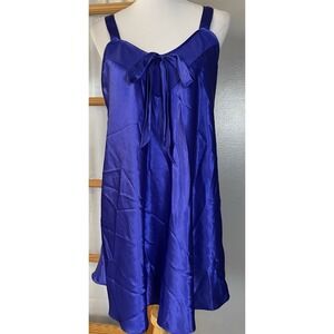 Vtg 70s Avon Style Babydoll Slip Dress Nightgown Sz L Violet Satin USA Made